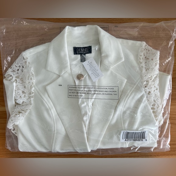 *Dennis Basso Luxe Crepe Peplum Blazer w/ Lace Sleeves Size 8 ~ A373116 Ivory - Picture 6 of 8